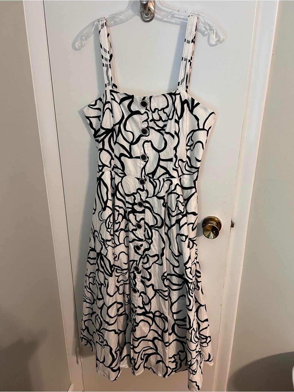 White House Black Market Black and White Button-Front Midi Dress